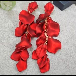 Red Flower Drop Earrings NWT